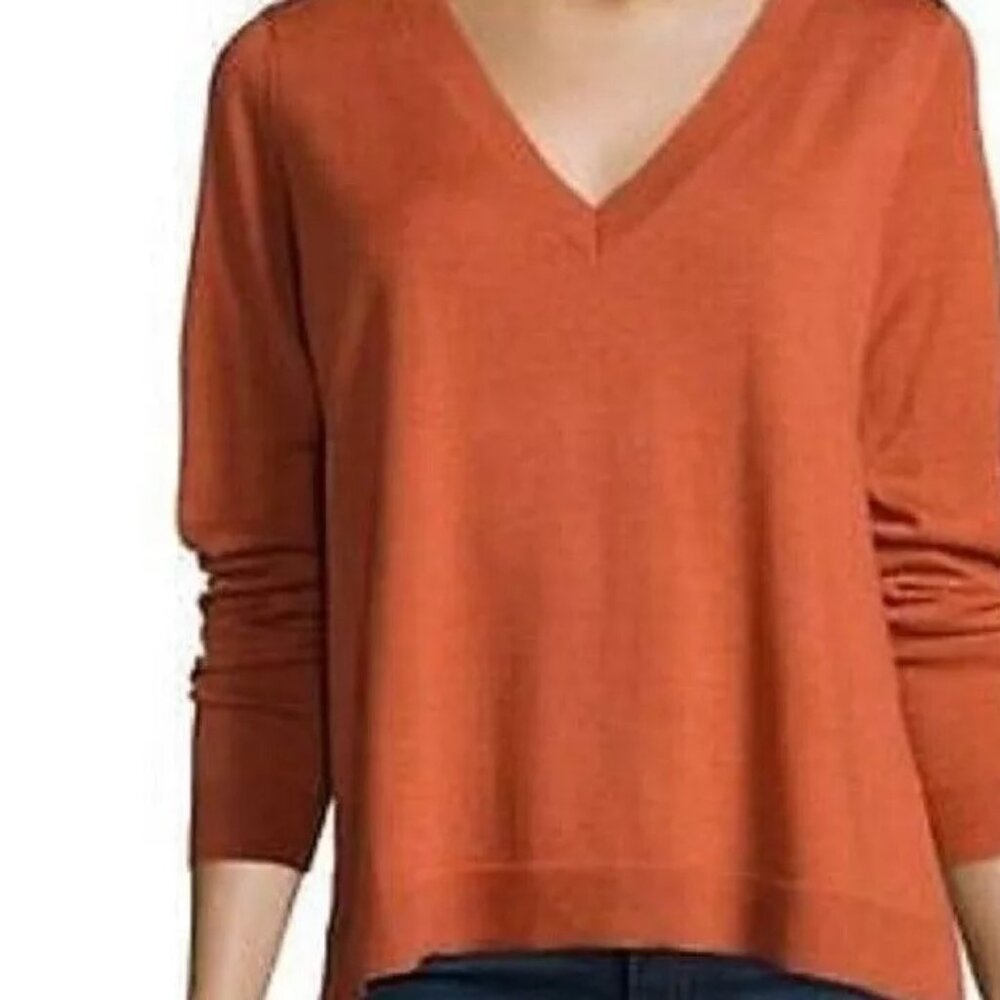 NWT  Eileen Fisher FLAMINGO V-Neck Merino Wool Boxy Knit Top Blouse